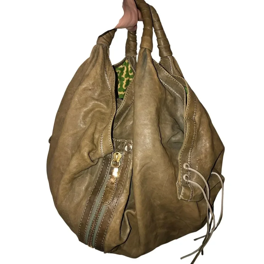 Oryany Heather XXL Shoulder Handbag Green Italian Leather Hobo Slouch Large Boho